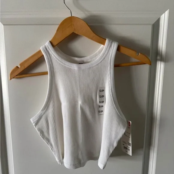 Uniqlo White/Black High Neck Ribbed Tank Top - Picture 1 of 4